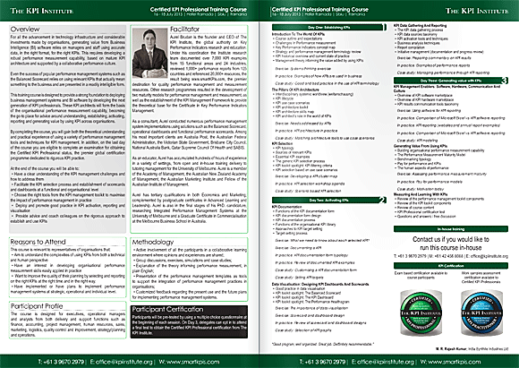 Curs Certificare Profesionala in utilizarea Indicatorilor Cheie de Performanta (KPIs)